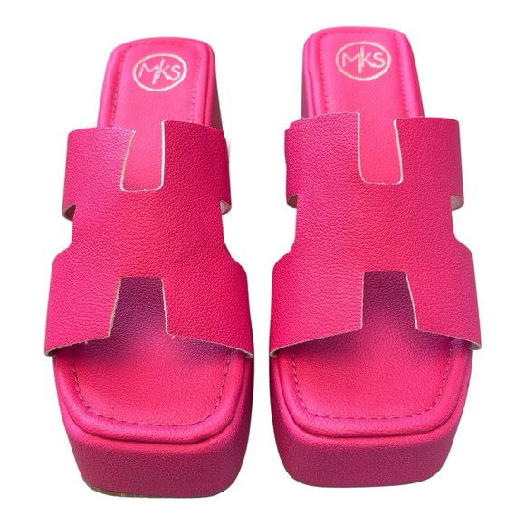 MKS Slide Sandals Womens Size 7.5 Hot Pink Platform Block Heel H Cut Upper Shoes - Picture 1 of 11